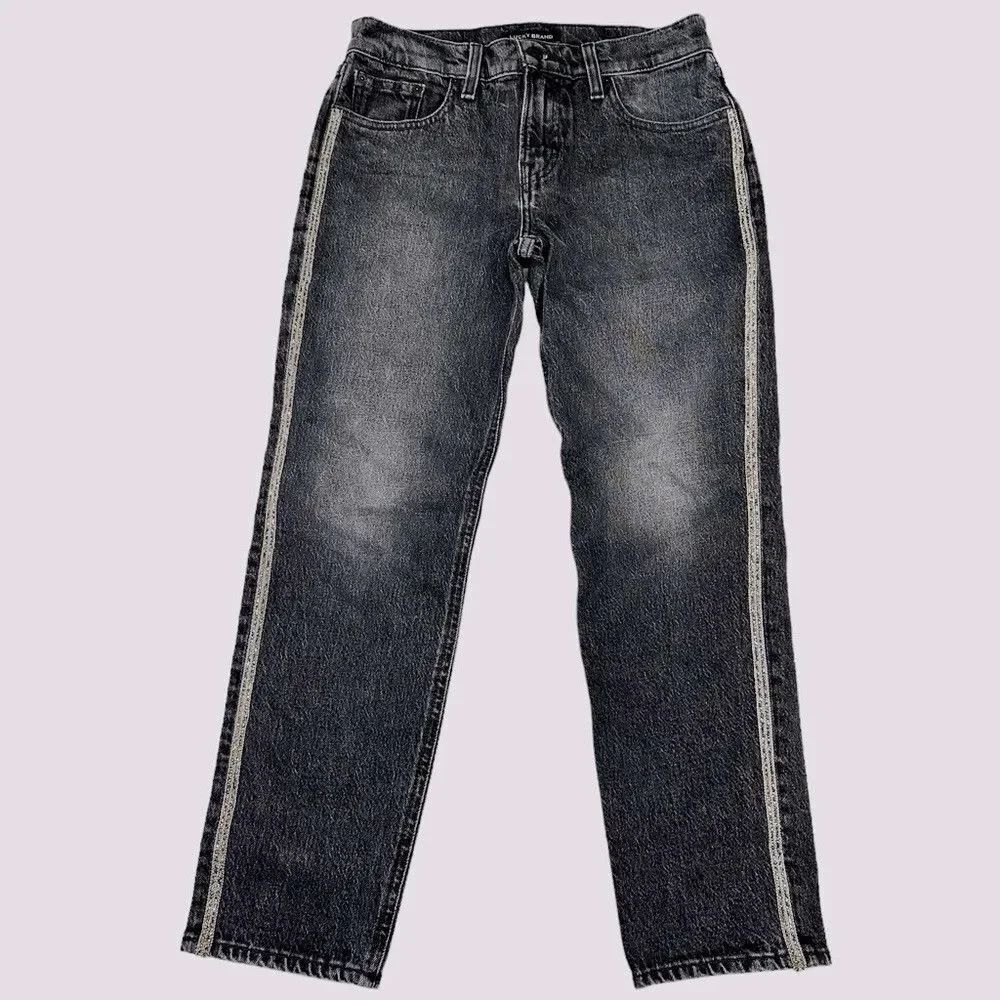 Lucky Brand Siena Boyfriend Mid Rise Cropped Size 00 Stonewash Black 24 Inseam